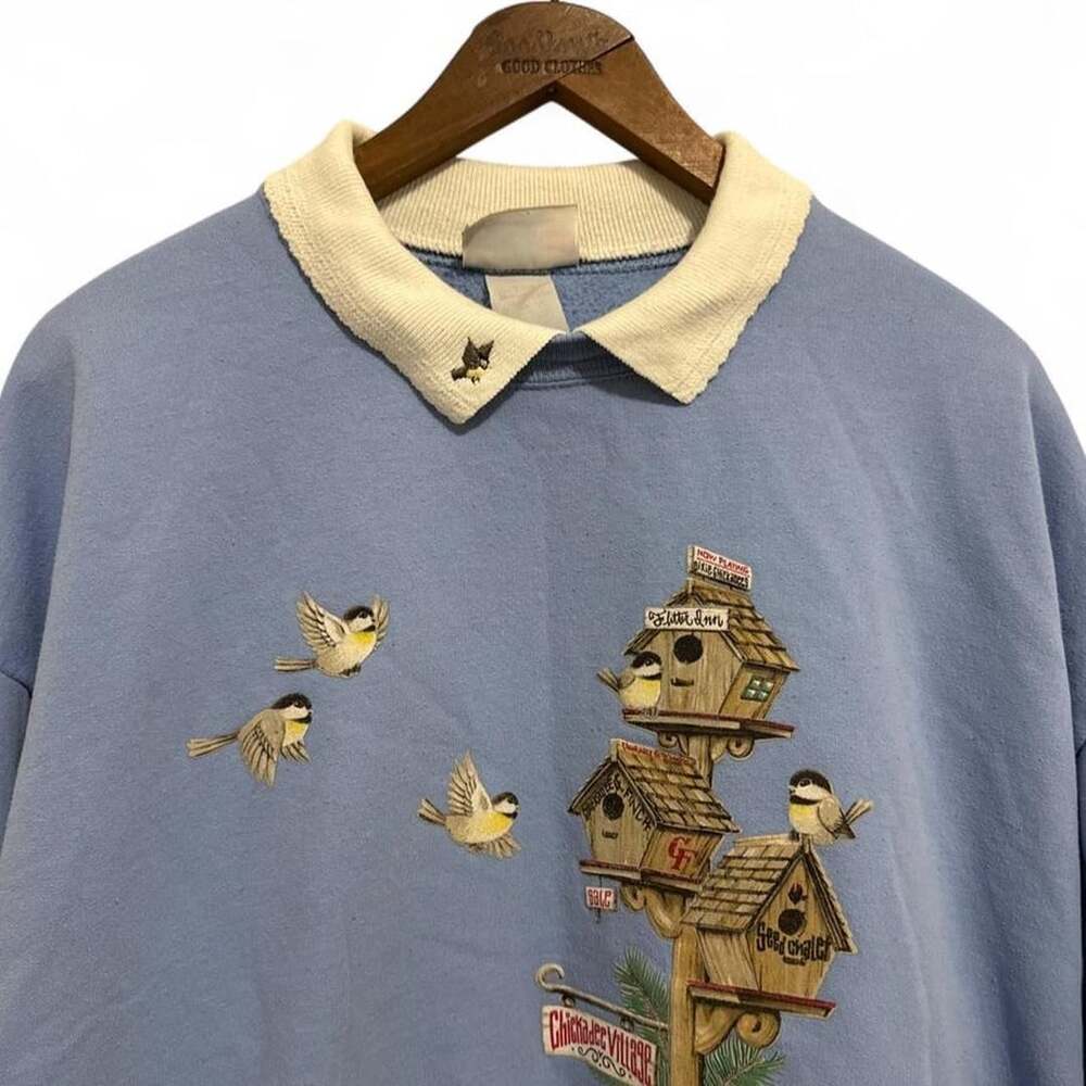 Vintage Morning Sun Chickadee Village Birdhouse Graphic Sweatshirt XL
